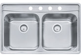 FRANKE Evolution Series EVDCG904-18 Kitchen Sink, 4-Faucet Hole, 22-1/2 in OAW, 33-1/2 in OAD, 9 in OAH, 2-Bowl
